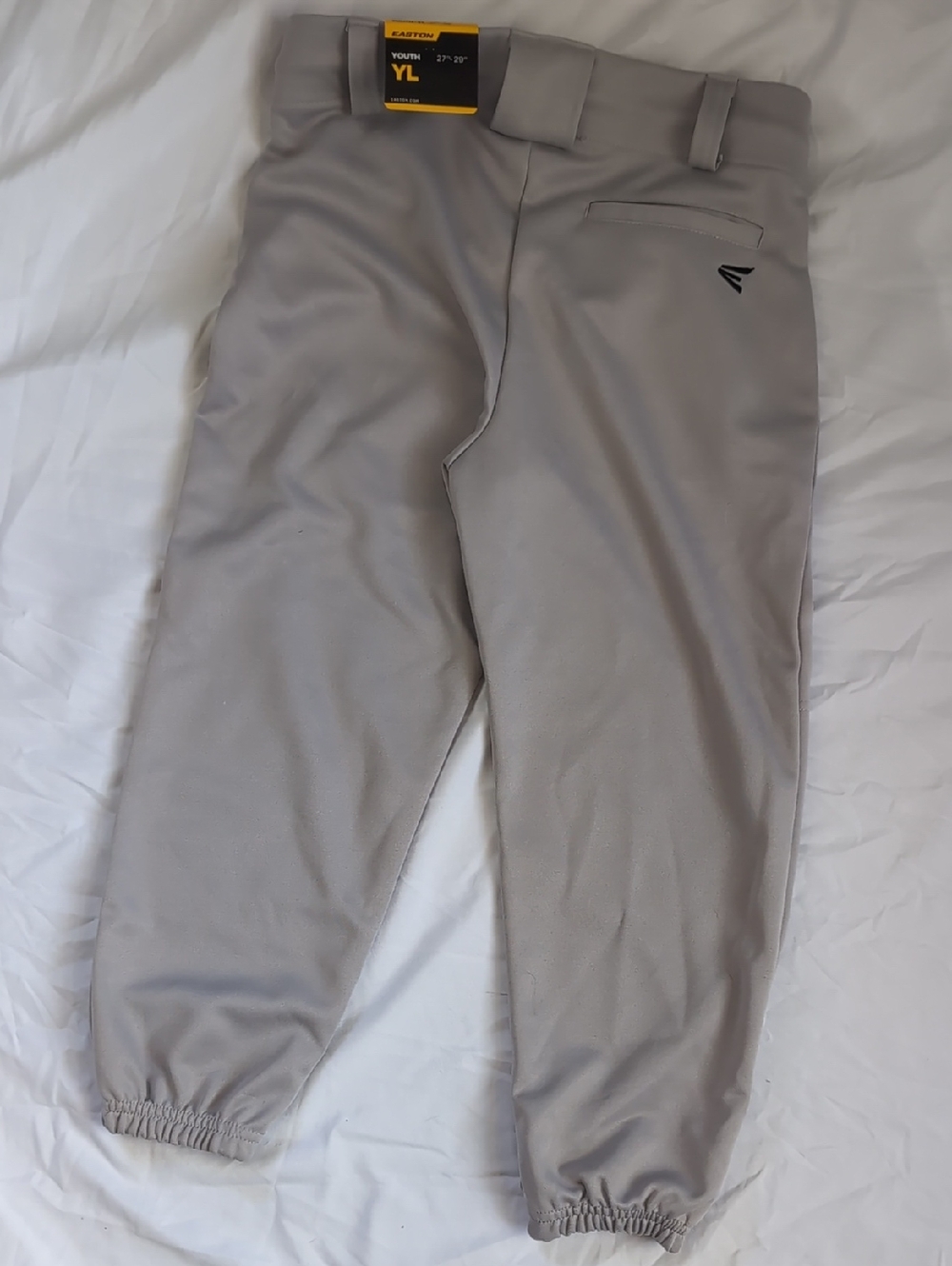 Easton Light Gray Baseball Pants - Elastic Cuffs, Drawstring Waist, Free Belt